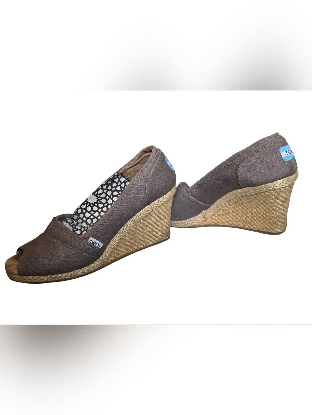 Toms Taupe Wedge Espadrille Peep-Toe Size 6
